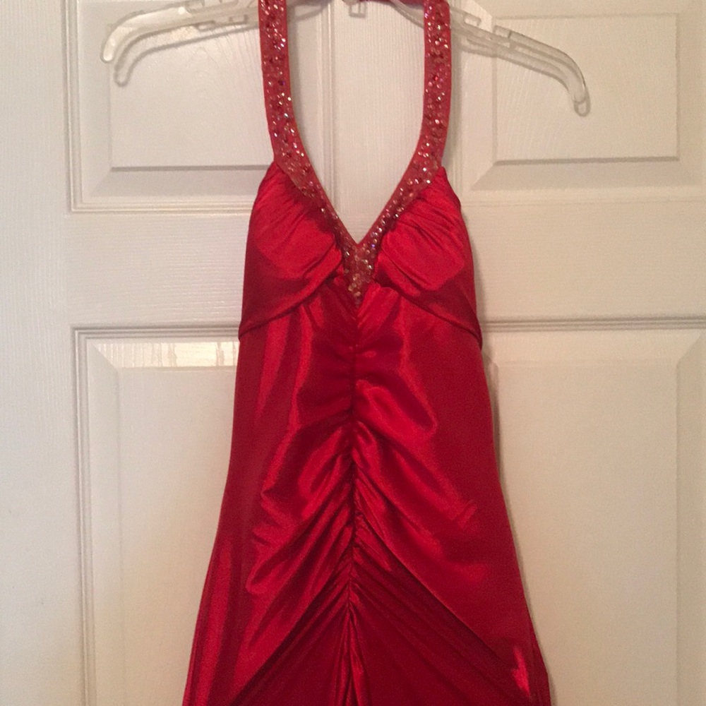 Red halter top prom dress - worn once. Size 1/2